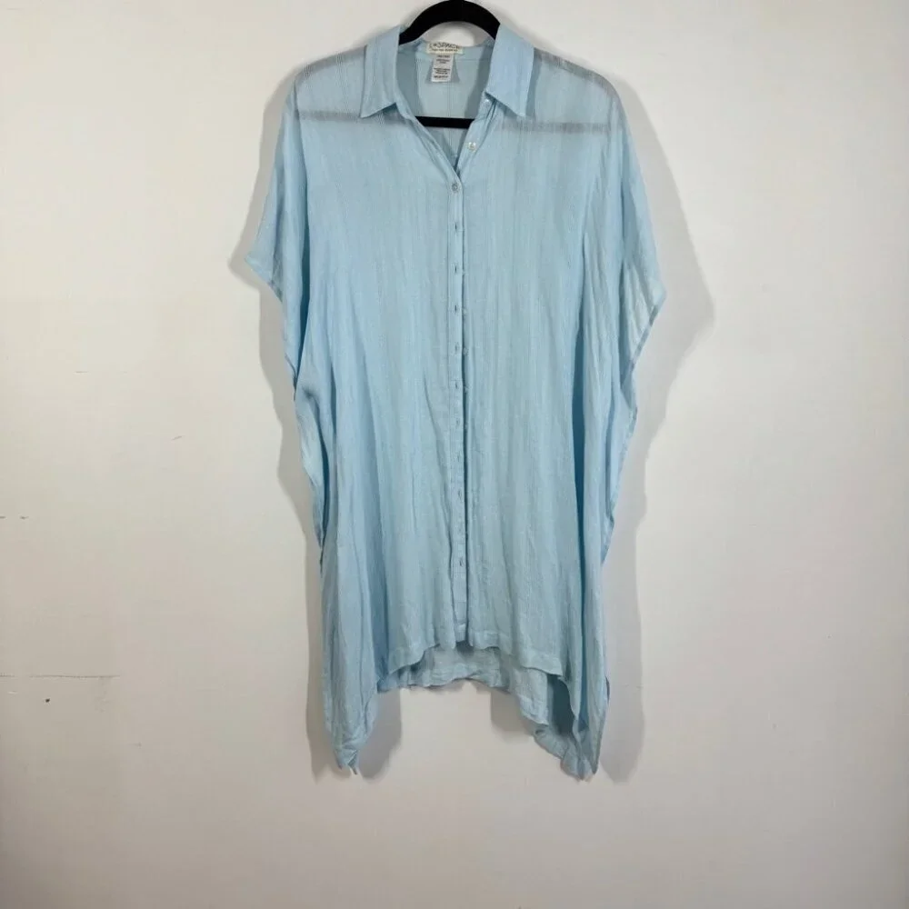 L*Space Light Blue Oversized Beach Cover Up Viscose Button Down Shirt Dress XS/S